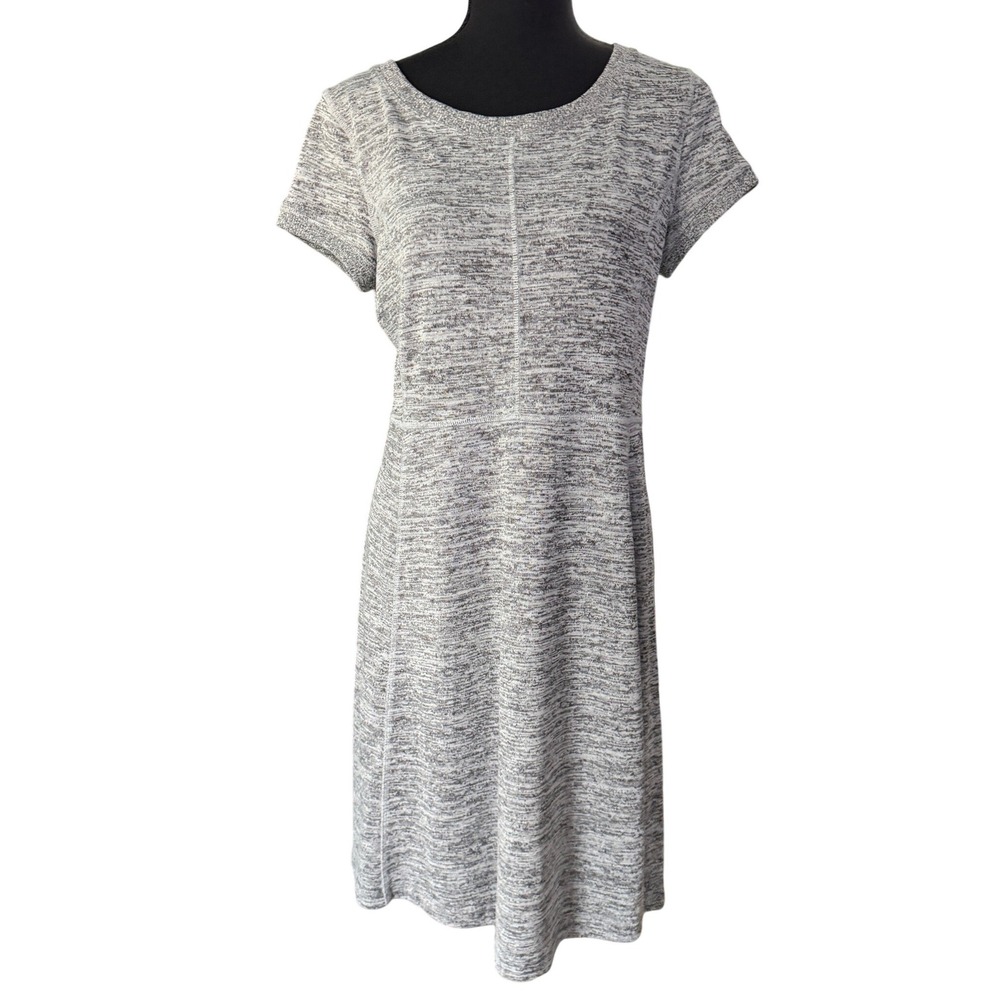 Talbots Womens Knit Dress Gray Marl Short Sleeve A Line Midi Size M Athleisure